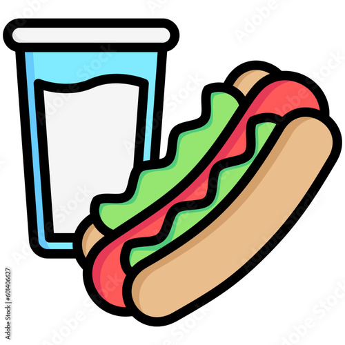 hot dog, drink, tea and coffee, breakfast food courts vector icons for web design, app, banner, flyer and digital marketing.