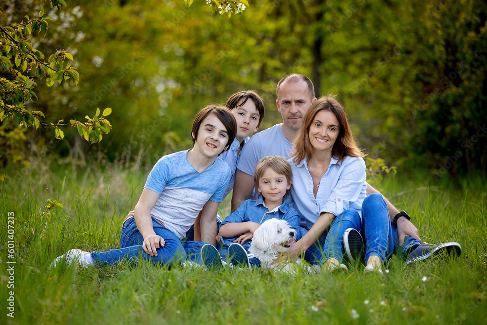 Obraz premium Beautiful family in the park, taking family portrait pictures