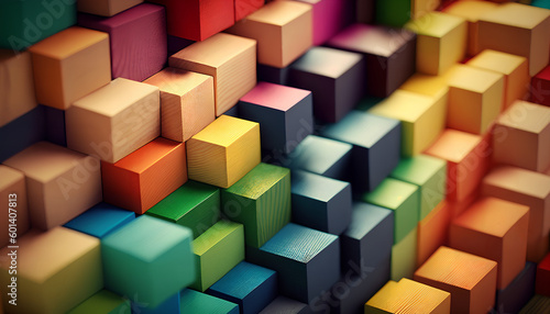 A colorful background with rainbow-colored wooden blocks. 