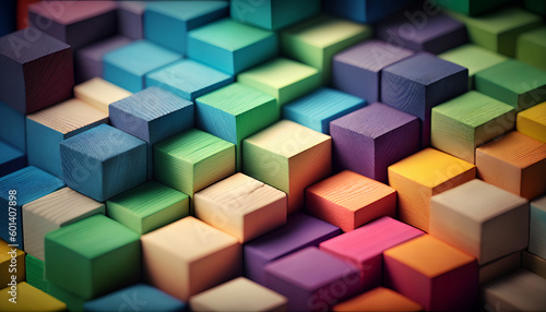 A colorful background with rainbow-colored wooden blocks. 