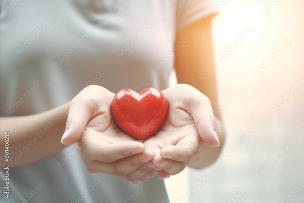 Obraz premium donor woman cardiogram health hand valentine feeling care love red hold. Generative AI.