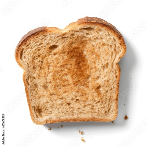 Bread toast slice isolated on white, top view. Whole grain brown and healthy toasted bread. Generative AI