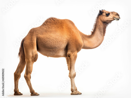 Photo of a camel isolated on a white background  side view