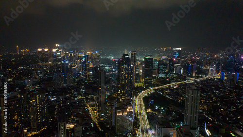 Jakarta with skyscrapers and the illumination of the night. © Alex Traveler
