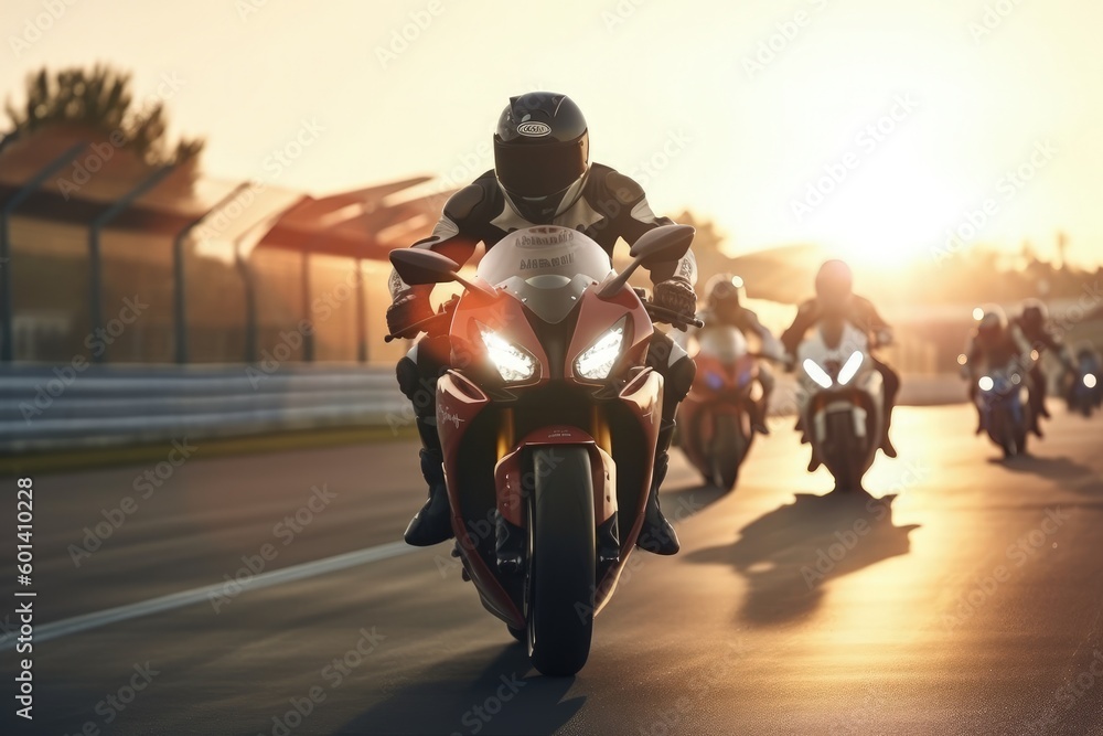 Modern bike race concept with racers on a race track. Motorcycle