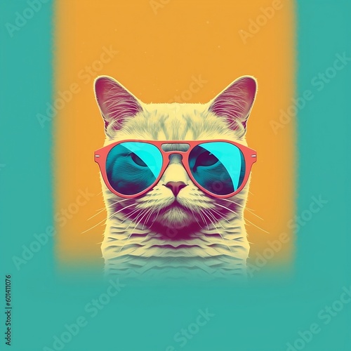 Vintage cat with sunglasses. Generative Ai © Laelaps