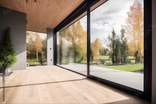 wood empty room design concept modern window wall interior white light. Generative AI. © VICHIZH