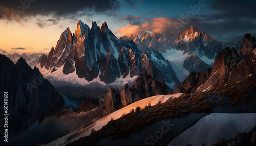 A snowy mountain landscape with a mountain in the background, Generative by AI © Oleksandr