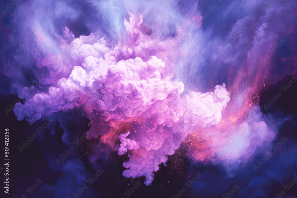 Cloud of multicolor smoke on a black isolated background. Background from the smoke of vape. AI generative. Cloud of multicolor smoke on a black isolated background. Background from the smoke of vape. AI generative.