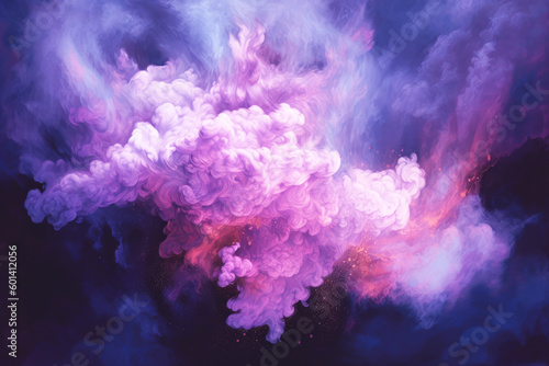 Cloud of multicolor smoke on a black isolated background. Background from the smoke of vape. AI generative.