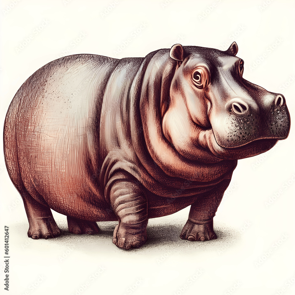 hippopotamus pencil drawing isolated on white background Generative AI hippopotamus pencil drawing isolated on white background Generative AI