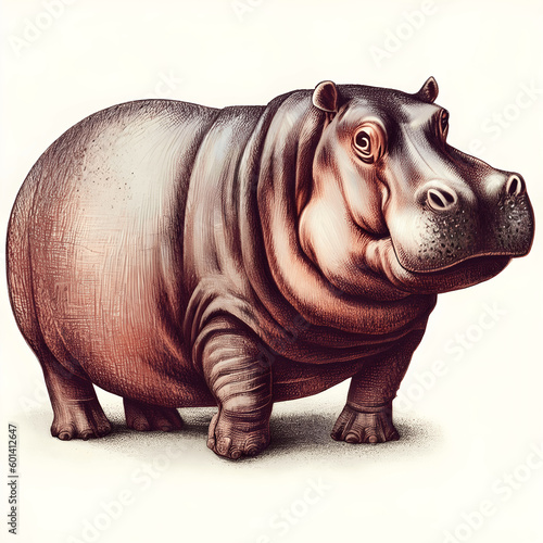 hippopotamus pencil drawing isolated on white background Generative AI