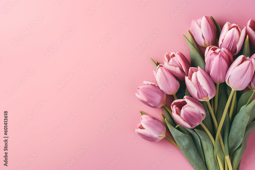 Pink tulips on a pink background, Generative AI Pink tulips on a pink background, Generative AI