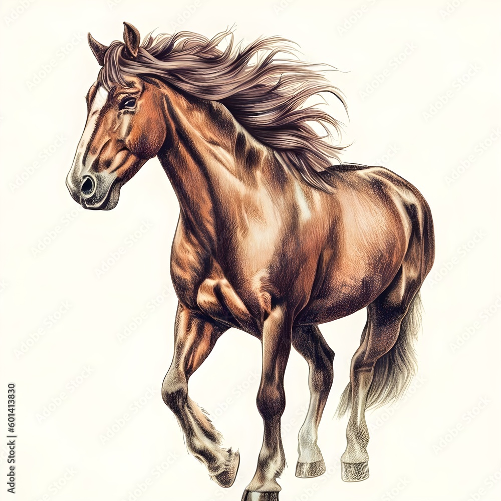 running brown horse pencil drawing Generative AI running brown horse pencil drawing Generative AI