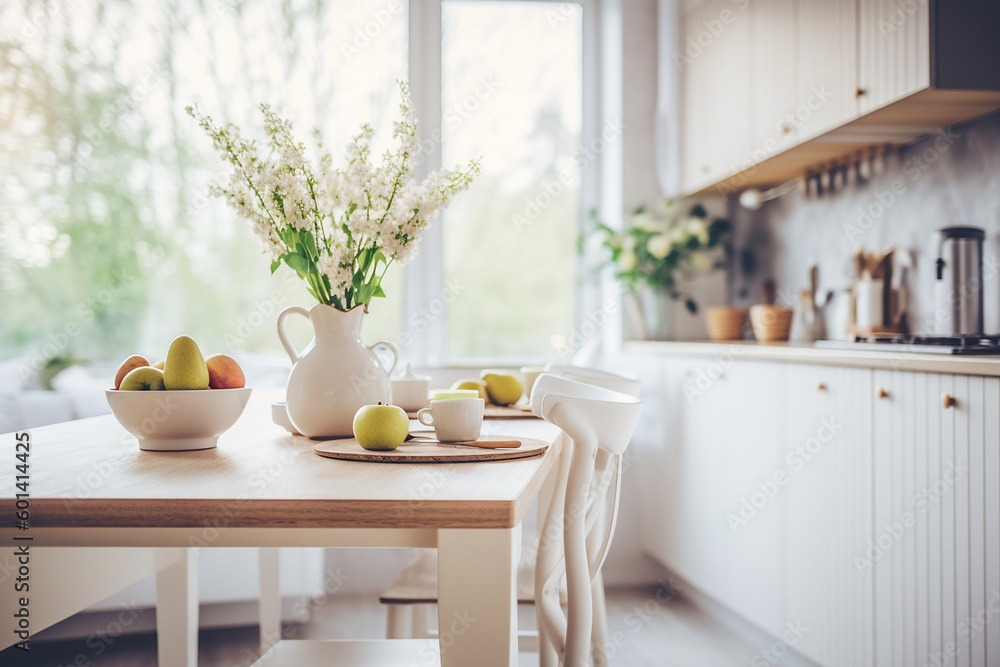 A table full of breakfast foods including fruit, juices, and juices, Generative AI A table full of breakfast foods including fruit, juices, and juices, Generative AI