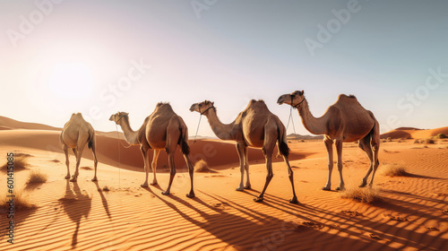 Beautiful view of camels in the desert