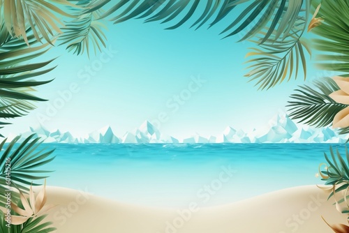 Realistic Summer Background Vibrant Tropical Theme with Ocean View and Palm Trees  Created with Generative AI