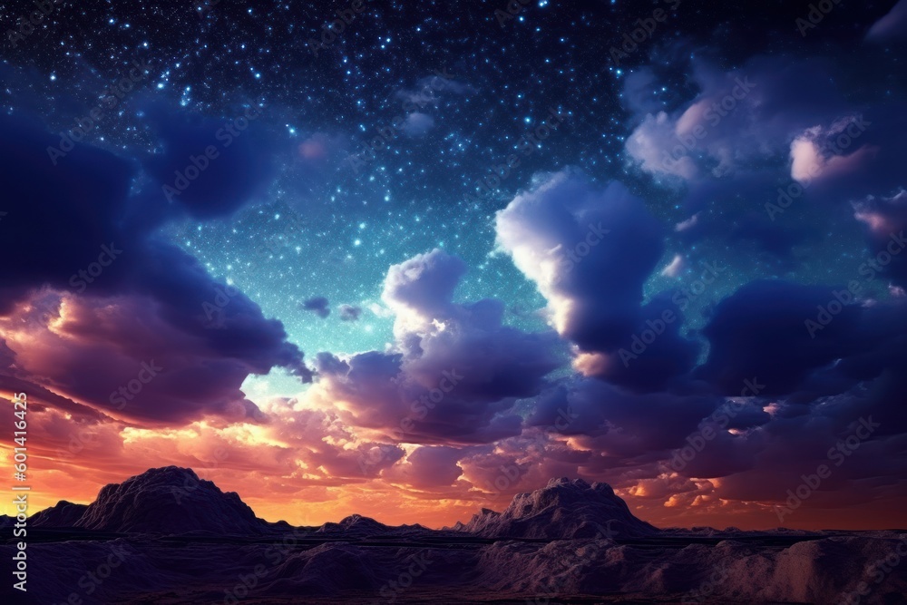 An image of a landscape where the sky and clouds have been replaced with a galaxy or starry night sky