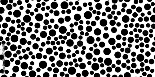 Poka dot black and white noise seamless pattern. Abstract graphic vector background with polka circles. Fun wallpaper with monochrome confetti. Modern simple geometric pop art backdrop