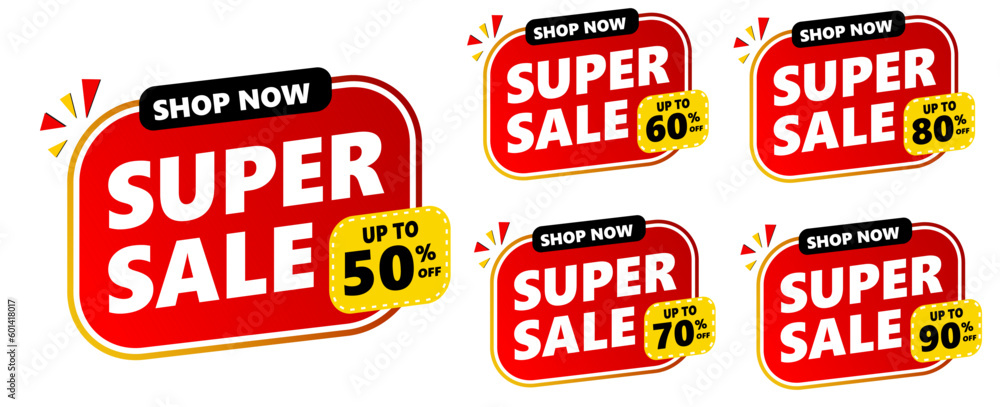 super sale percent label icon on collection set. red, yellow and black vector banner template. 50%, 60%, 90%, 80%, 70%. super sale percent label icon on collection set. red, yellow and black vector banner template. 50%, 60%, 90%, 80%, 70%.