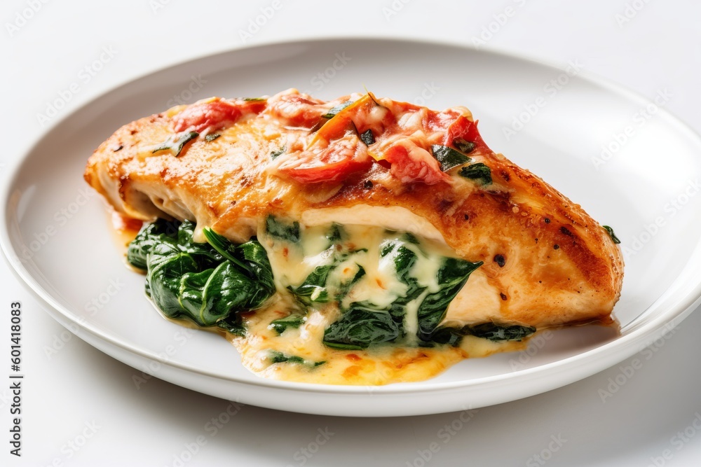 homemade cheesy spinach stuffed chicken breast. Generative ai homemade cheesy spinach stuffed chicken breast. Generative ai