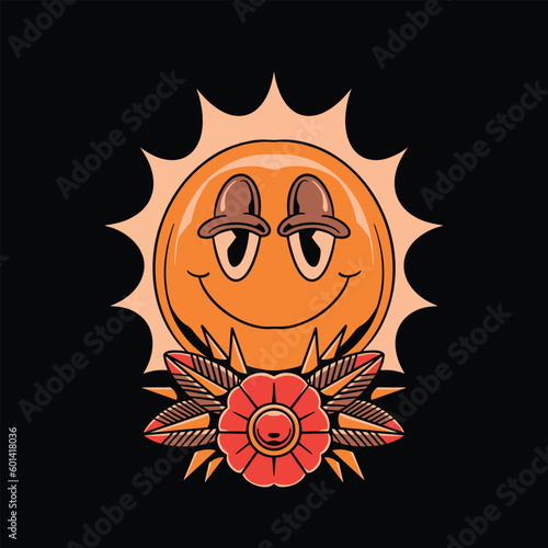 oldschool sun tattoo vector design