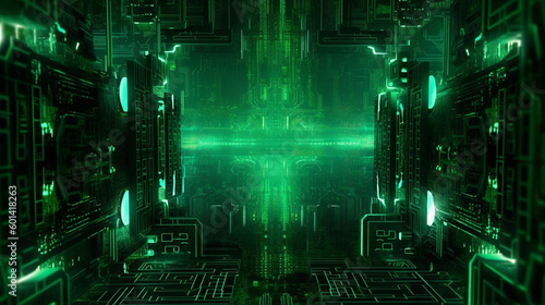 Neon City Matrix: A Futuristic Cyberpunk Landscape of PCBs and Microchips, generative ai