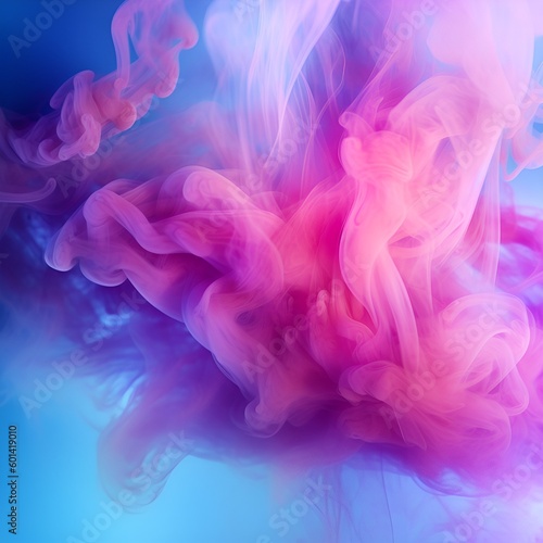 Generative AI, Color smoke. Paint water mix. Glitter fluid. Ink water mist. abstract art Blue purple glowing fog cloud wave, texture paint vapor storm wave