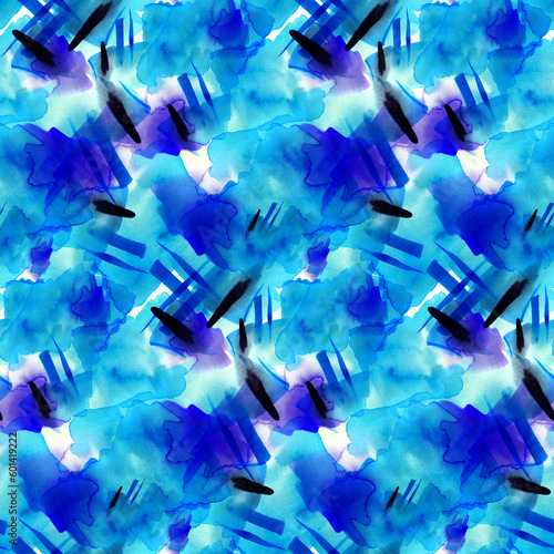 Abstract watercolor seamless pattern in blue color
