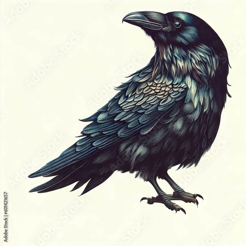 portrait of a raven pencil drawing isolated on white background Generative AI