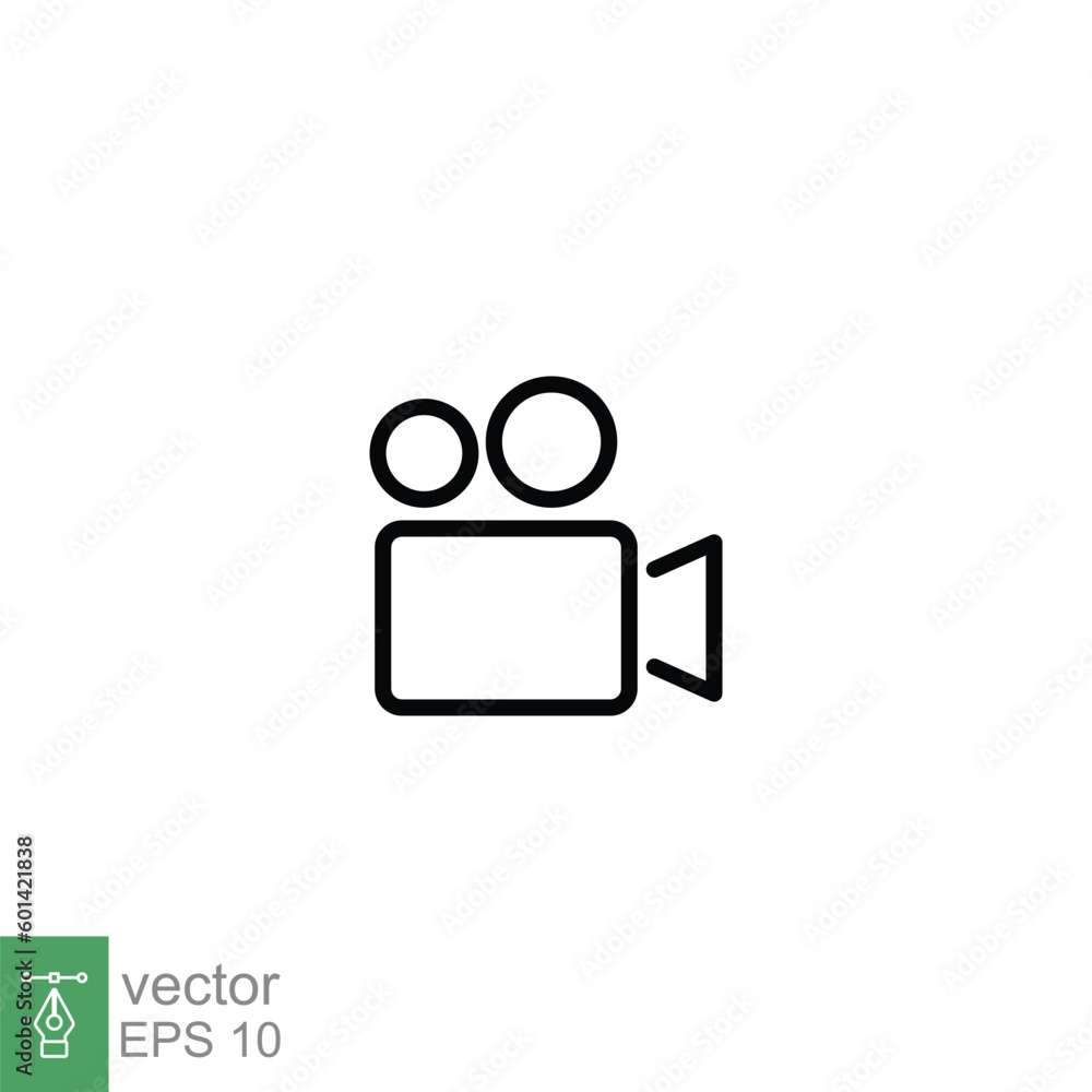 Video camera icon. Simple outline style. Movie, film, shoot, capture, camcorder, videography concept. Thin line symbol. Vector symbol illustration isolated on white background. EPS 10. Video camera icon. Simple outline style. Movie, film, shoot, capture, camcorder, videography concept. Thin line symbol. Vector symbol illustration isolated on white background. EPS 10.