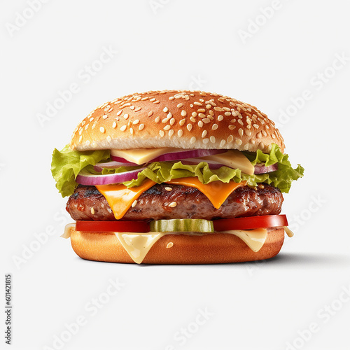 Burger with a white background, Generative AI