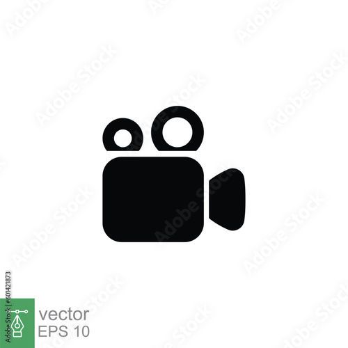 Video recorder icon. Simple solid style. Camera, shoot, capture, camcorder, videography concept. Black silhouette, glyph symbol. Vector symbol illustration isolated on white background. EPS 10.