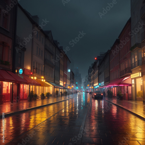 ヨーロッパ　街並み　雨　Generative AI © NO