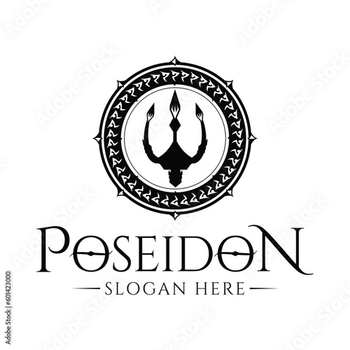 Template Desain Logo Trident.  logo isolated on black background, badge   emblem logo