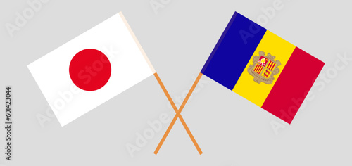 Crossed flags of Japan and Andorra. Official colors. Correct proportion