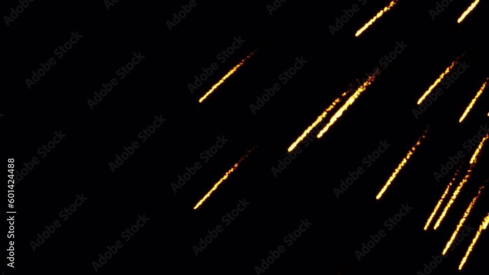 Loop glow gold fire Meteoroid particles falling down on black ...