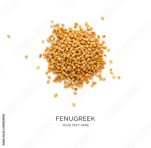 Creative layout made of fenugreek on white background. Flat lay. Achiote Food Concept. Macro concept.