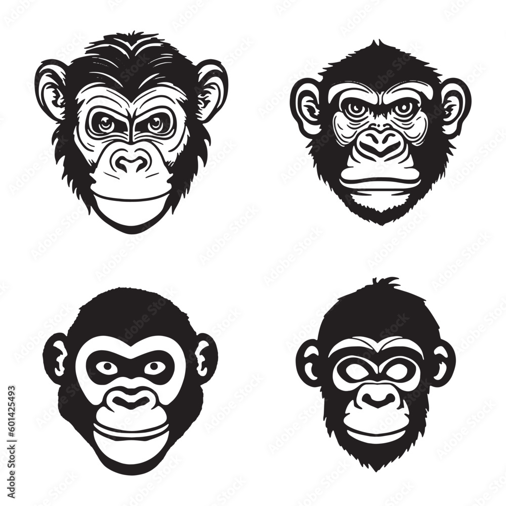 Monkey face with angry and funny expression. Monkey head logo vector set, monkey face logo isolated. monkey logo, icon illustration. animal pet logo vector Monkey face with angry and funny expression. Monkey head logo vector set, monkey face logo isolated. monkey logo, icon illustration. animal pet logo vector