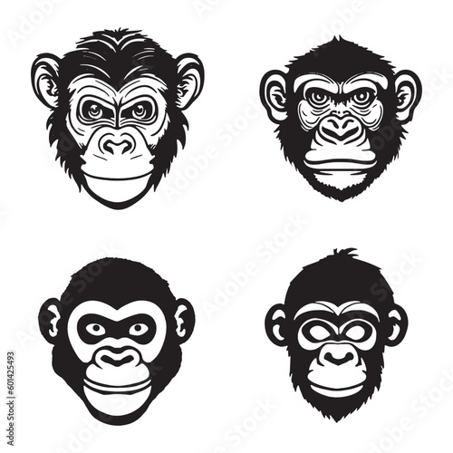 Monkey face with angry and funny expression. Monkey head logo vector set, monkey face logo isolated. monkey logo, icon illustration. animal pet logo vector