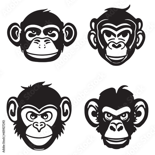 Monkey face with angry and funny expression. Monkey head logo vector set, monkey face logo isolated. monkey logo, icon illustration. animal pet logo vector
