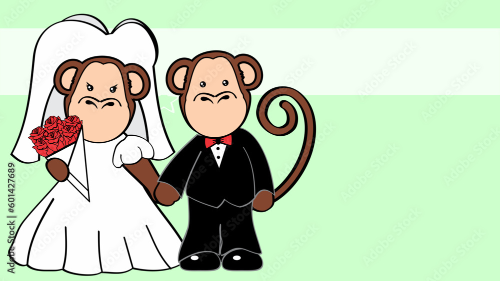 monkey couple married cartoon background illustration in vector format monkey couple married cartoon background illustration in vector format
