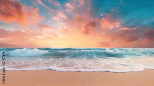 Beautiful outdoor landscape of sea and tropical beach at sunset or sunrise time