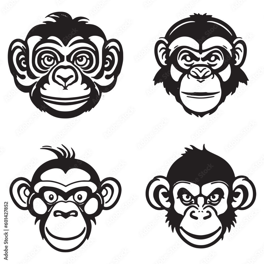 Monkey face with angry and funny expression. Monkey head logo vector set, monkey face logo isolated. monkey logo, icon illustration. animal pet logo vector