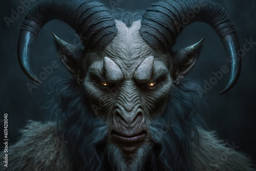 A devil with burning eyes and horns. An illustration created with generative AI technology.