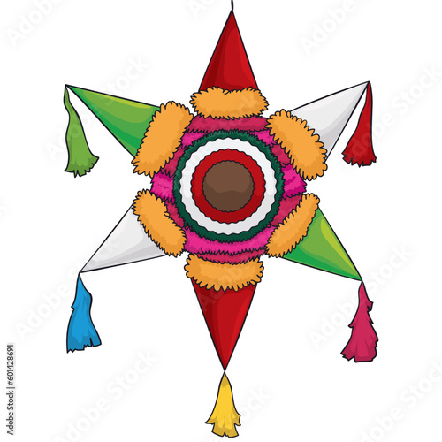 Colorful star shaped pinata in cartoon style, Vector illustration