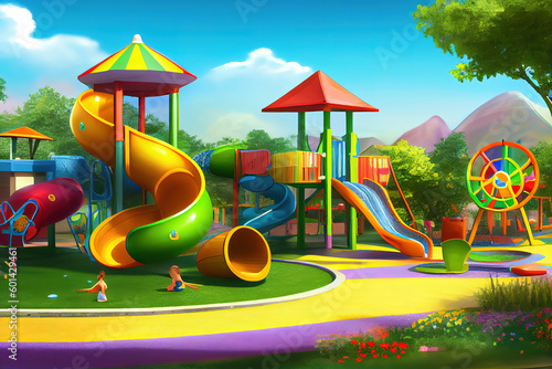 Colorful children playground. Generative Ai photo