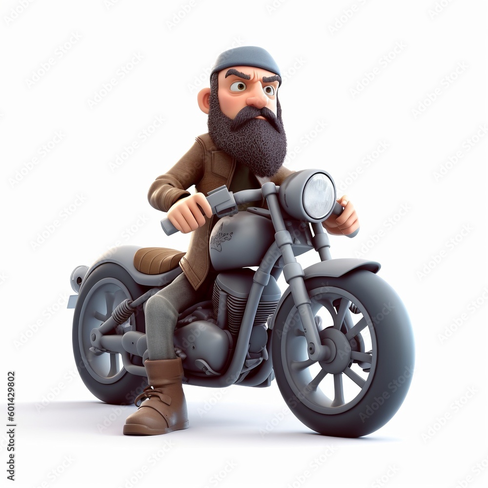 Short Beard Motorcycle 3D Cartoon Character isolated : Exploring Generative AI Design Short Beard Motorcycle 3D Cartoon Character isolated : Exploring Generative AI Design