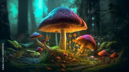 Magic Mushrooms growing in a forest