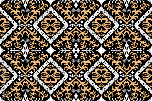 Ethnic Figure aztec embroidery style. Geometric ikat oriental traditional art pattern.Design for ethnic background,wallpaper,fashion,clothing,wrapping,fabric,element,sarong,graphic,vector illustration